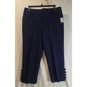 Larry Levine‎ Ocean Blue Slim Leg Crop Pants Size 12 Button Detail